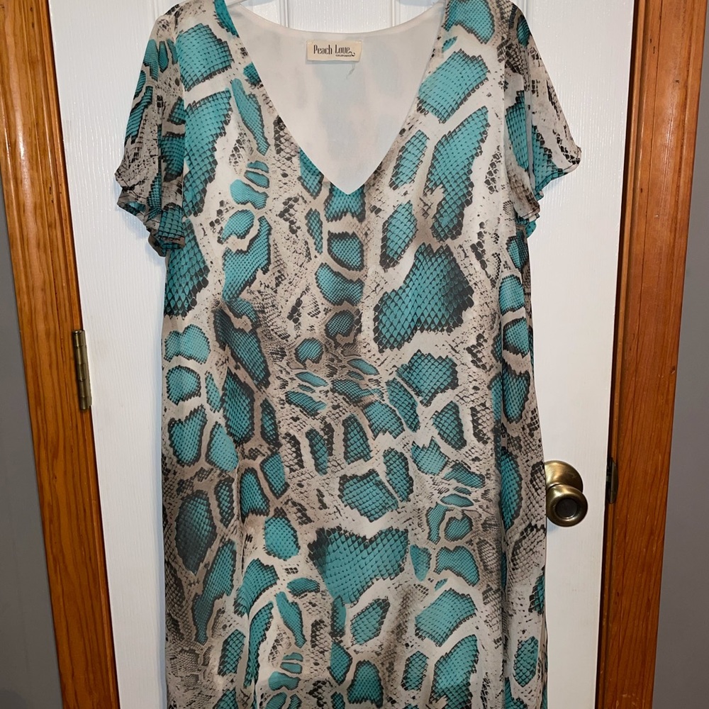 Peach Love California turquoise snake print dress